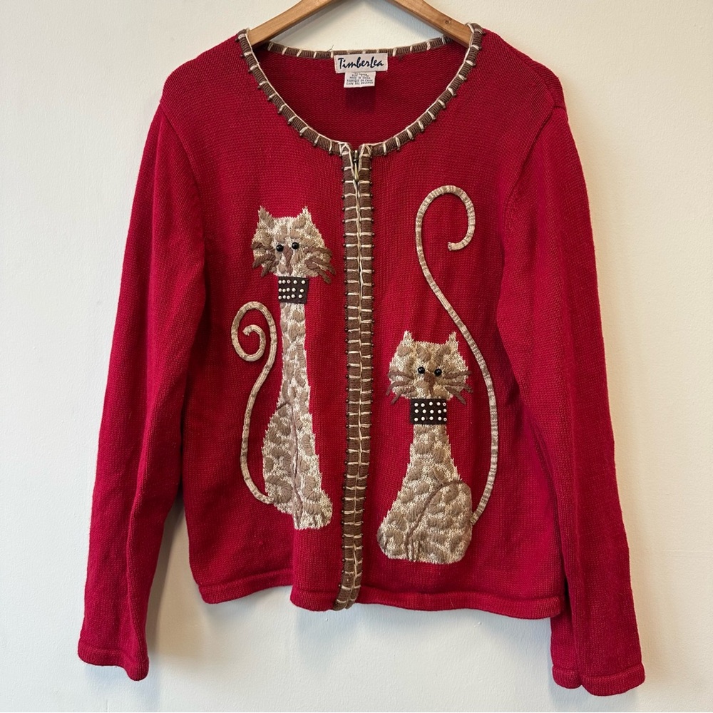 Y2K Quirky Red Cat Embroidered Women's Cardigan